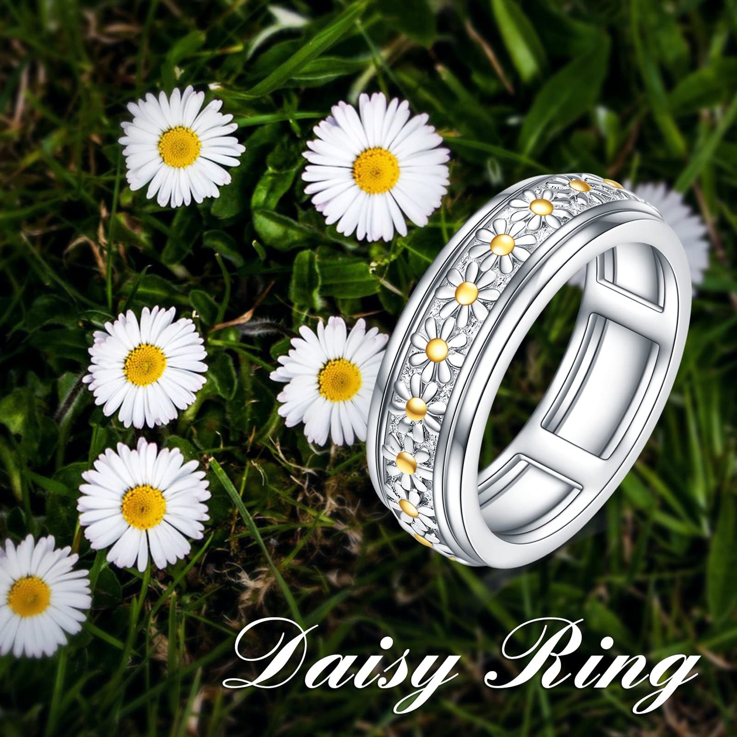 POPLYKE Sterling Silver Anxiety Spinner Rings Rotatable Mood Rings for Women Relieve Stress Gift