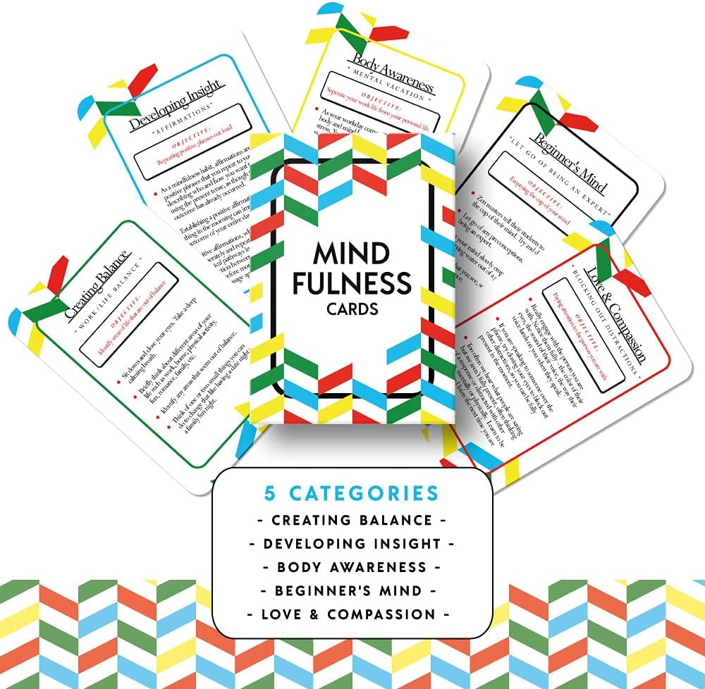 Allura & Arcia 52 Mindfulness Cards - Stress Less, Mindful Meditation, Gratitude, Kindness, Self Care & Relaxation