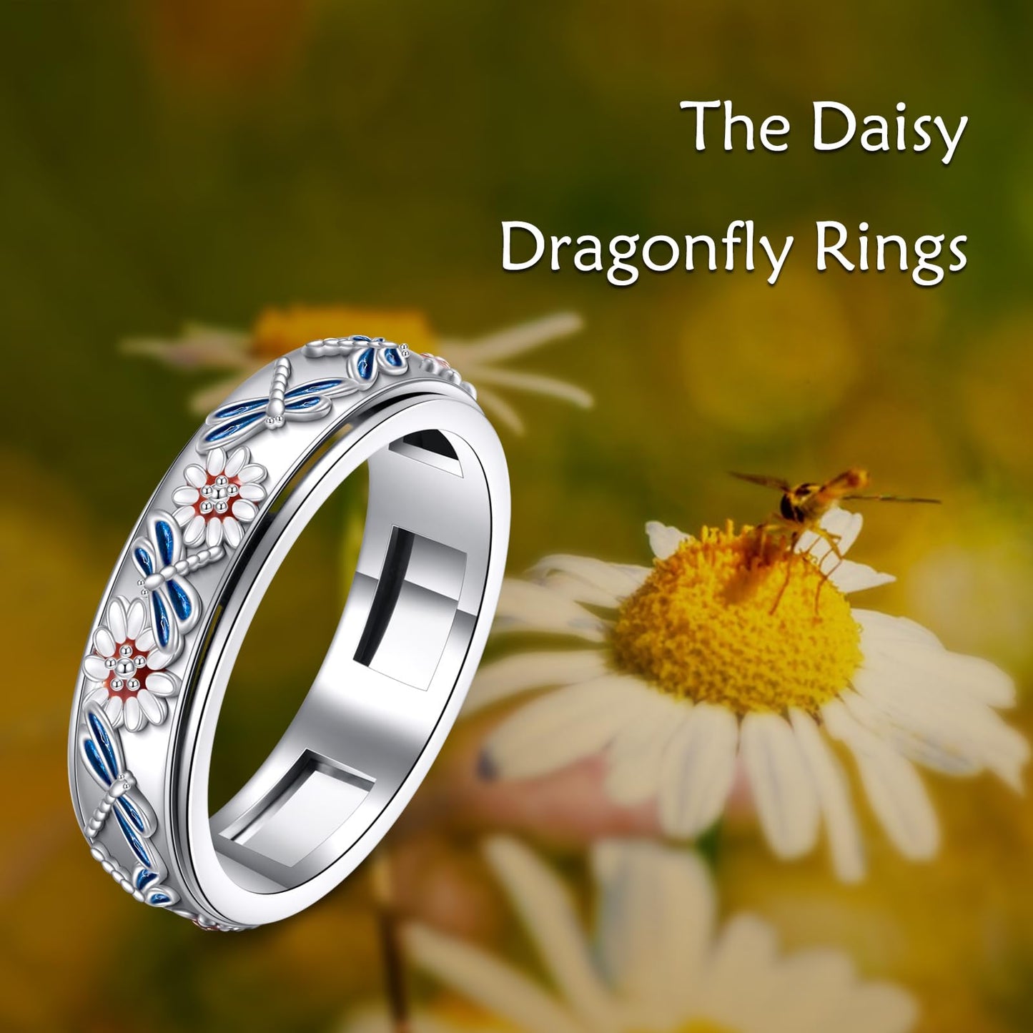 POPLYKE Sterling Silver Anxiety Spinner Rings Rotatable Mood Rings for Women Relieve Stress Gift