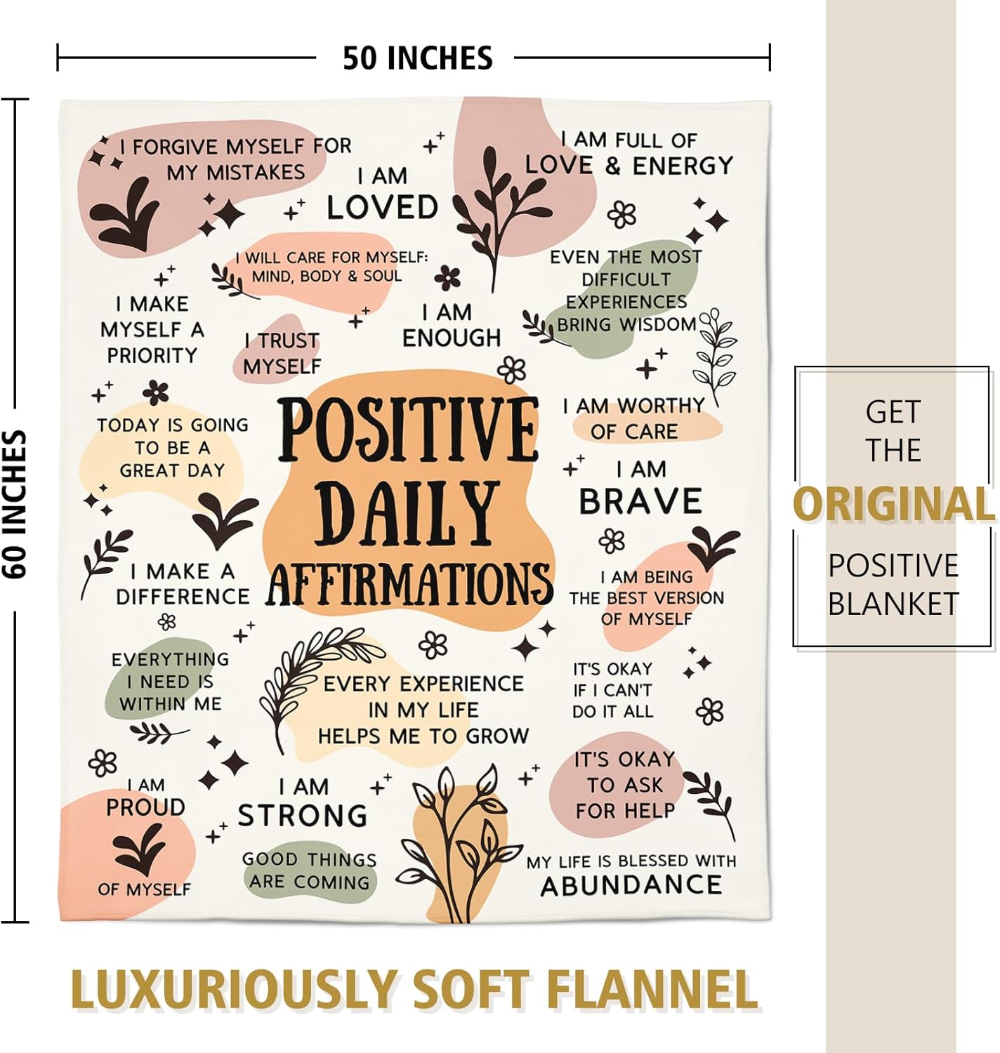 Positive Affirmation Gifts, Soft Blanket with Daily Affirmations Messages, Self Care Motivational Inspirational Encouragement Gifts for Women, Stress Relief Gifts (50"x 60")