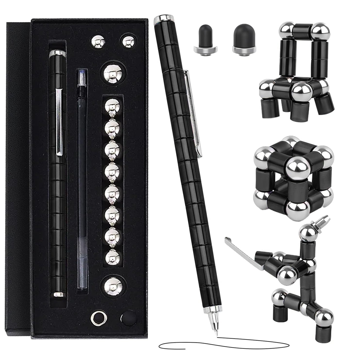 Magnetic Fidget Pen Toys - Multifunctional Writing Novel Pen for Friends, Kids, Boys, Girls, Teens 8+, Office Teacher Birthday Party Gifts, Stress & Anxiety Relief(Black)