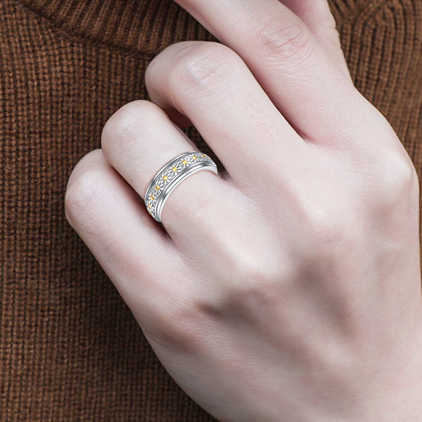 POPLYKE Sterling Silver Anxiety Spinner Rings Rotatable Mood Rings for Women Relieve Stress Gift