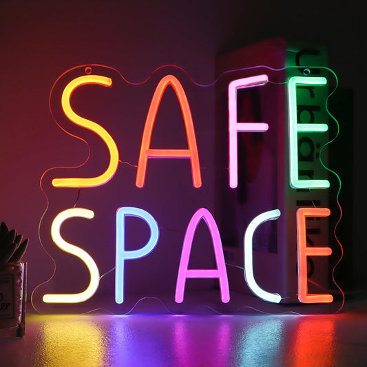 Safe Space" Color-Changing Neon Sign - Therapy Office Decor 9.4×11.4 Inch Mental Health Wall Art with Hooks & USB (Cool Touch, Easy Install)