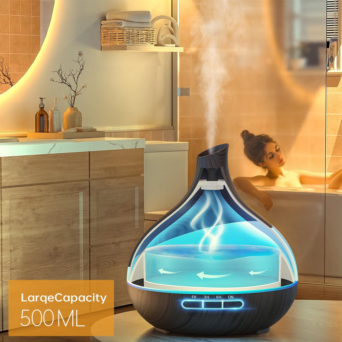 500ML Essential Oil Diffuser: Aroma Diffuser with Remote Control for Hotel Spa Yoga Room - Humidifier with 14 Colors LED Night Light for Bedroom Home Relaxation