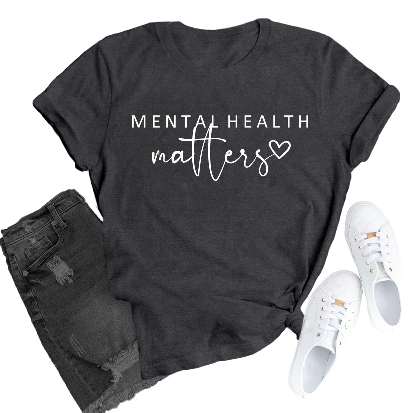Womens Mental Health Matter Shirts Brain Illness T-Shirt Inspirational Therapist Tee Tops