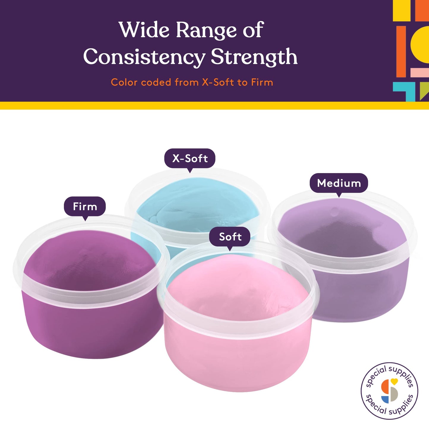 Special Supplies Therapy Putty for Teens and Adults - Resistive Hand Exercise Stress Relief Therapy Putty Kit, Set of 4 Strengths, Three Ounces of Each Putty (Primary Colors)