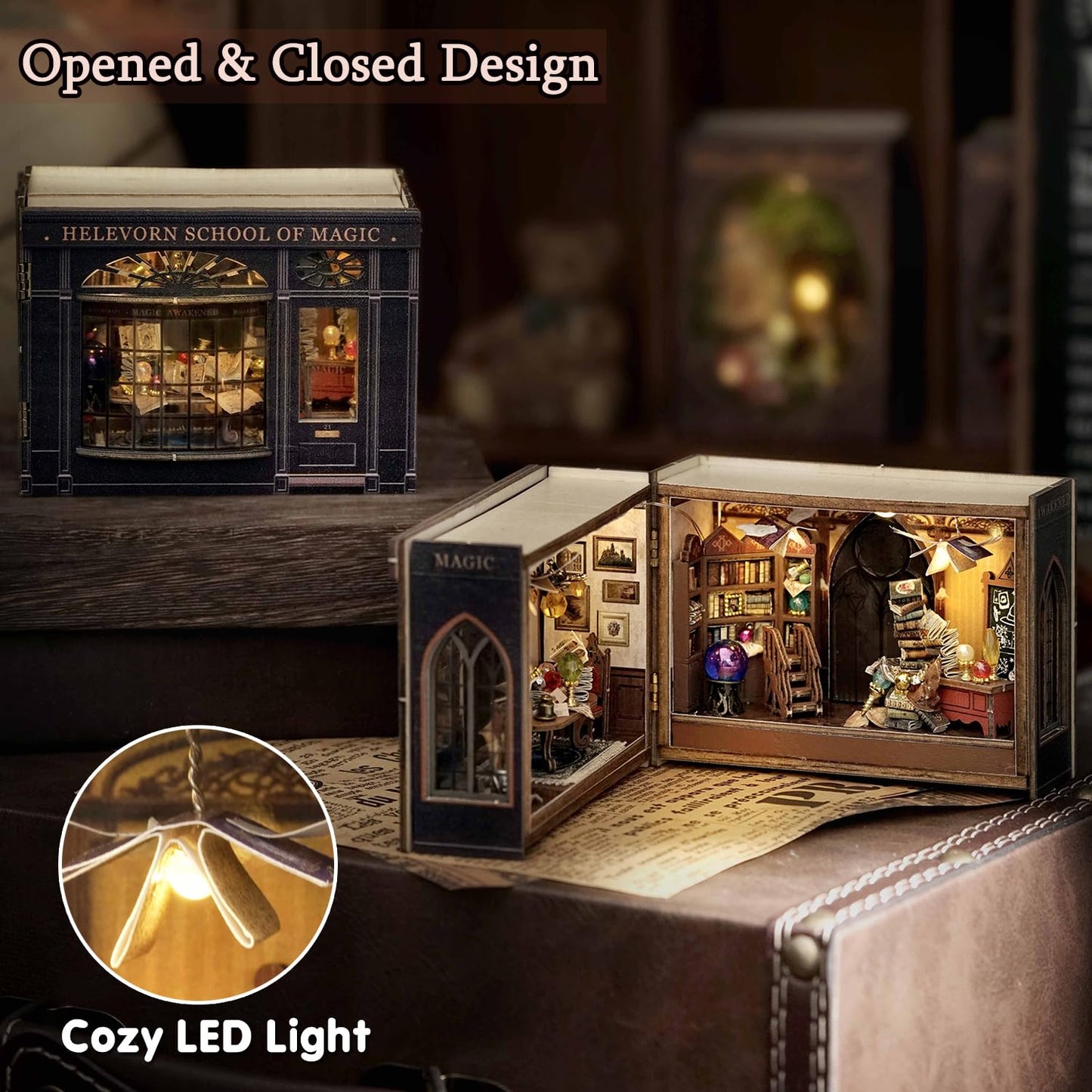 TuKIIE DIY Miniature Dollhouse Kit with Furniture, 1:32 Scale Opened & Closed Mini Cube Wooden Doll House Book Nook Creative Room for Kids Teens Adults(Forest Wonderland)