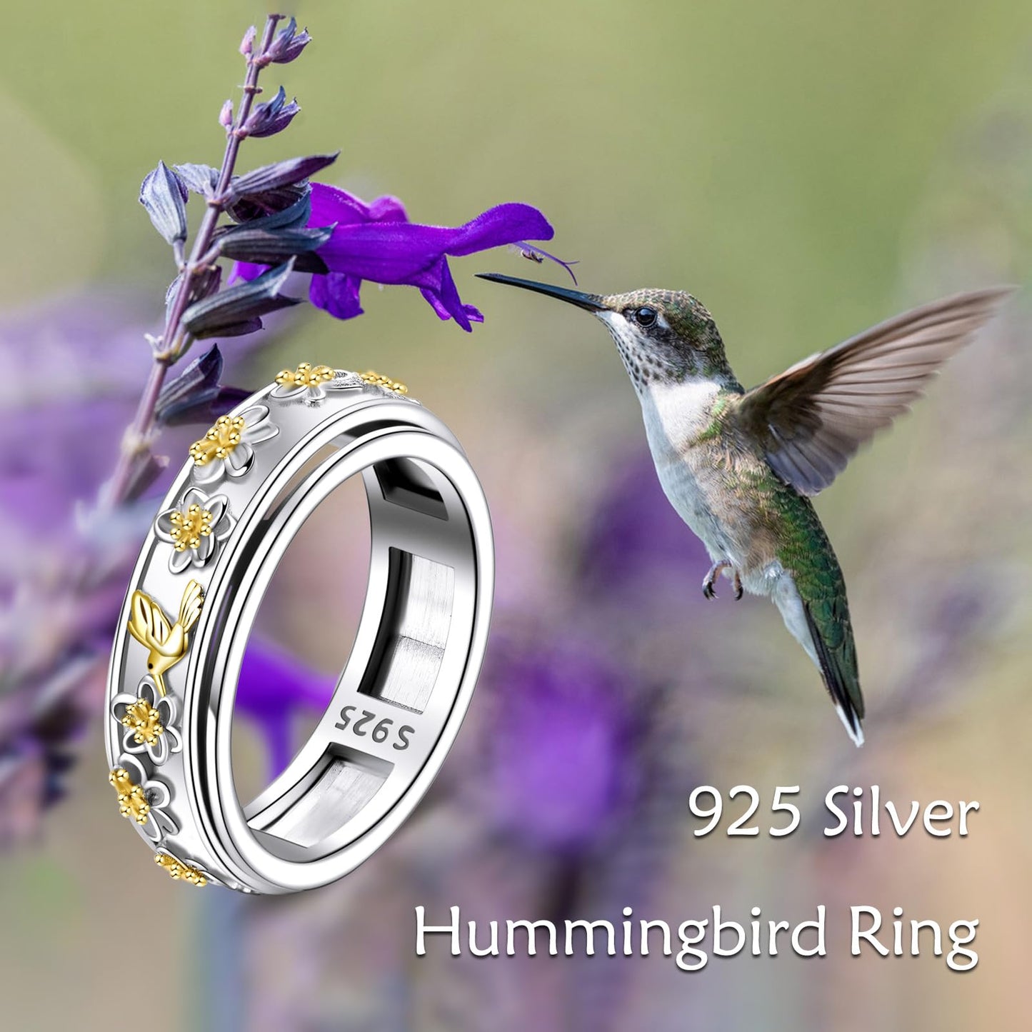POPLYKE Sterling Silver Anxiety Spinner Rings Rotatable Mood Rings for Women Relieve Stress Gift