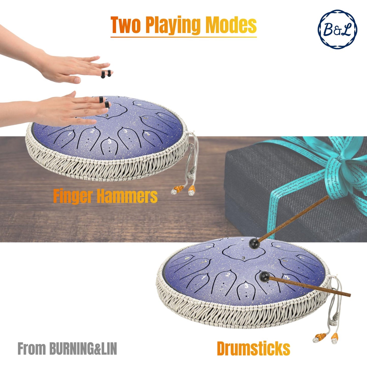 Steel Tongue Drum 14 Inches 15 Notes Hand Pan Drum Rain Drum Percussion for Meditation Yoga Musical Education for Adult& Kids(Lotus Green)