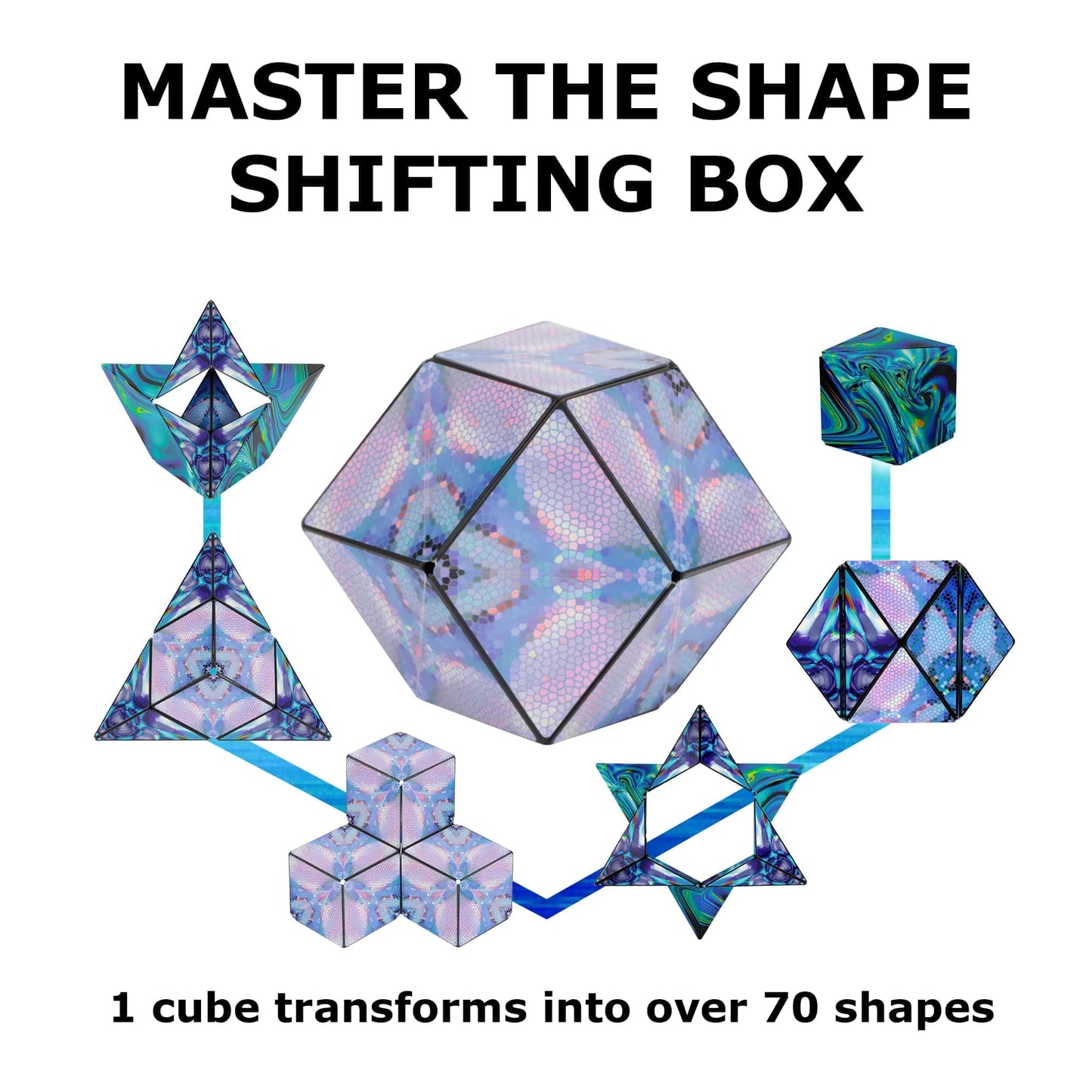 SHASHIBO Shape Shifting Box - STEM Magnetic Fidget Cube That Transforms Into Over 70 Shapes, Download Fun in Motion Toys Mobile App (Mystic Ocean)