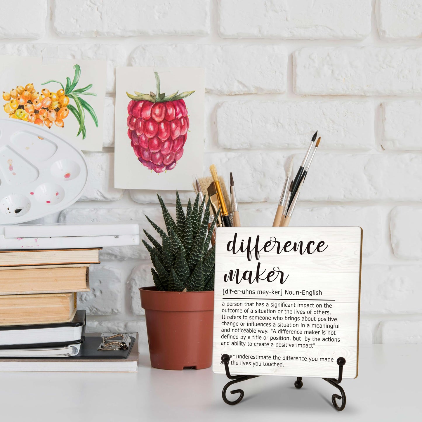 Difference Maker Gift, Inspirational Gifts Coworker Gifts For Women, Therapist Gifts, Office Christmas Gifts, Wood Plaque Sign With Stand (HG01)