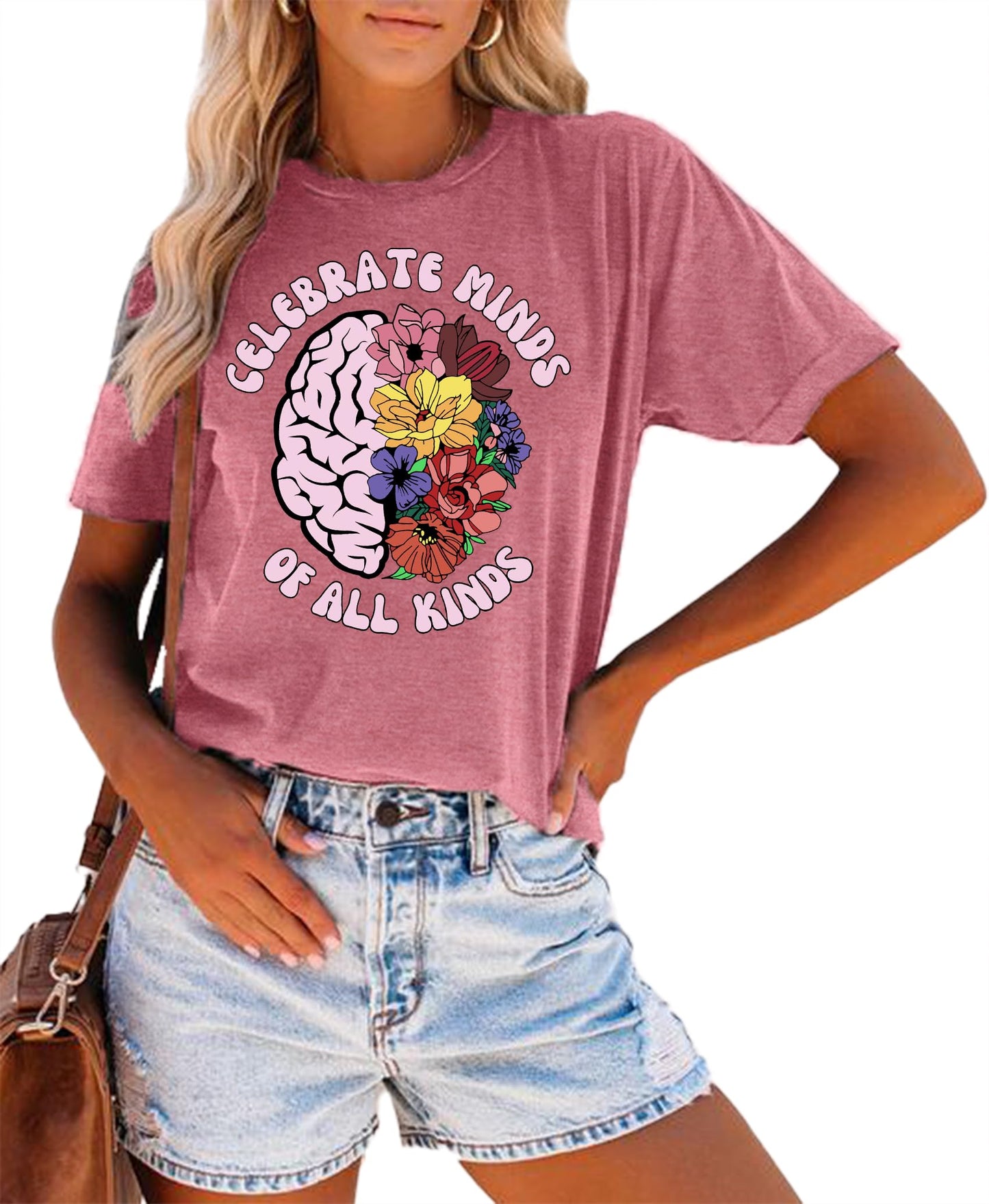Celebrate Minds of All Kinds Shirts for Women Mental Health Matters Shirt Human Brain Awareness Shirt Tee Tops
