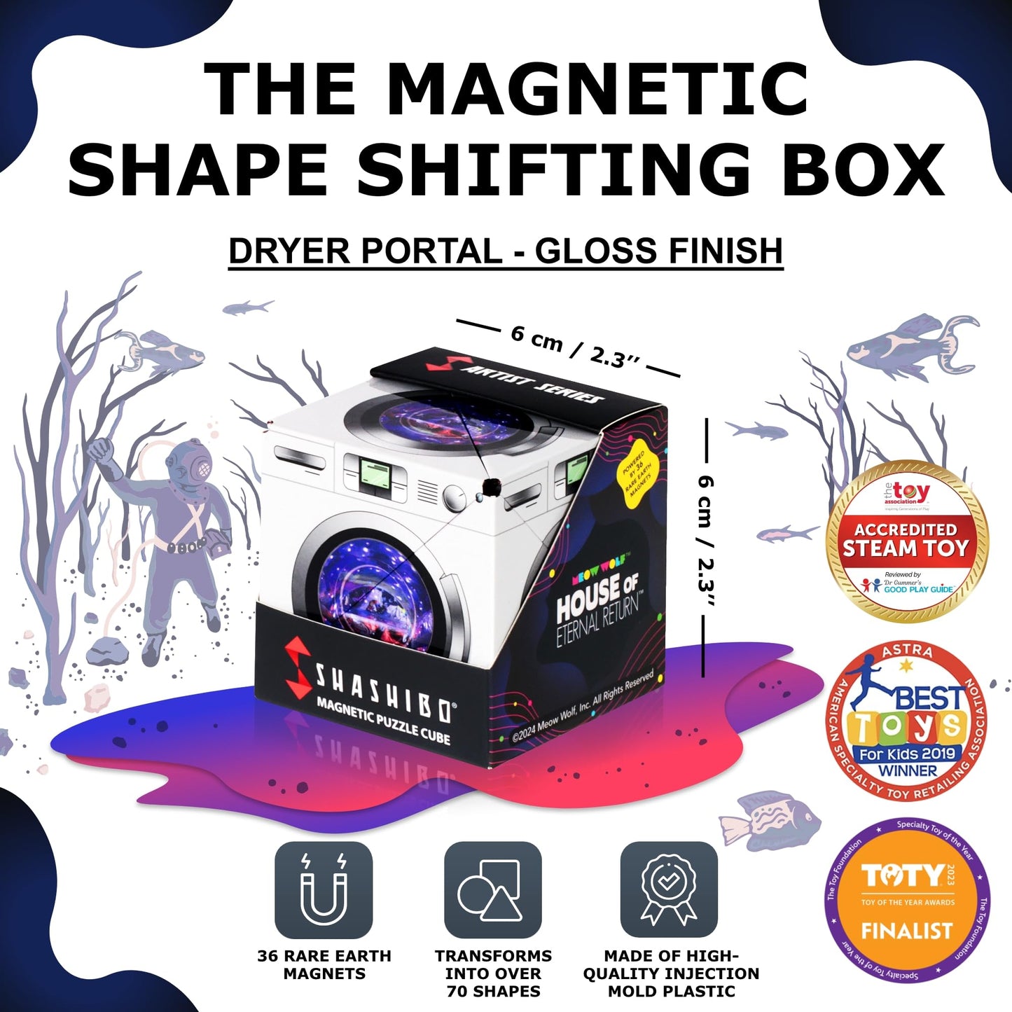 SHASHIBO Shape Shifting Box - STEM Magnetic Fidget Cube That Transforms Into Over 70 Shapes, Download Fun in Motion Toys Mobile App (Mystic Ocean)