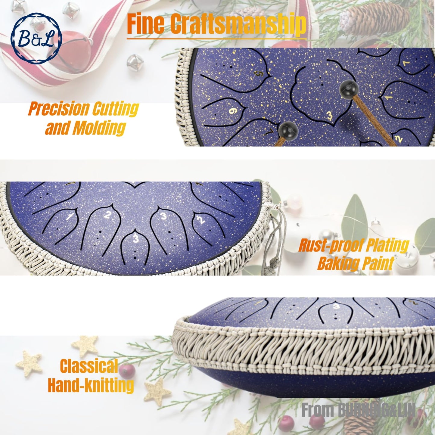 Steel Tongue Drum 14 Inches 15 Notes Hand Pan Drum Rain Drum Percussion for Meditation Yoga Musical Education for Adult& Kids(Lotus Green)