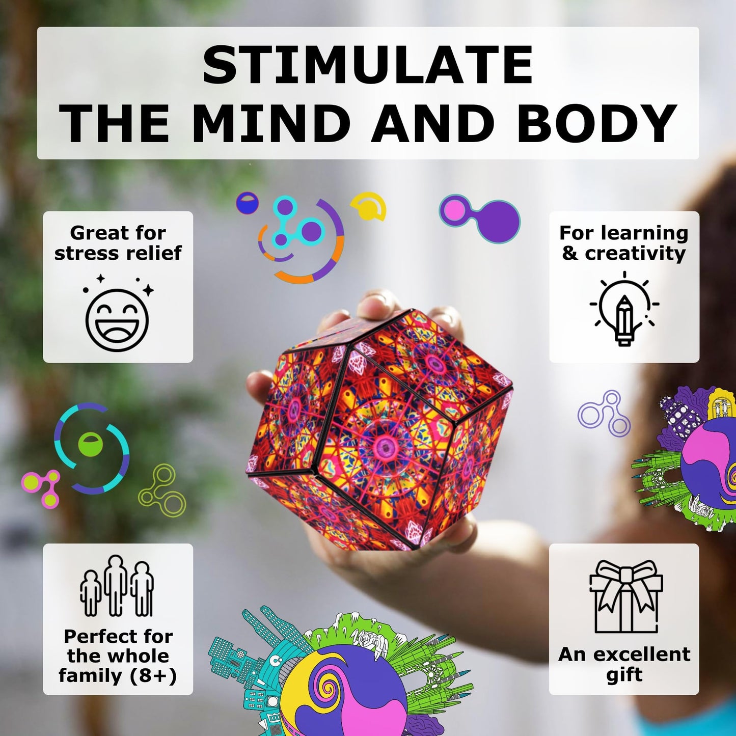 SHASHIBO Shape Shifting Box - STEM Magnetic Fidget Cube That Transforms Into Over 70 Shapes, Download Fun in Motion Toys Mobile App (Mystic Ocean)