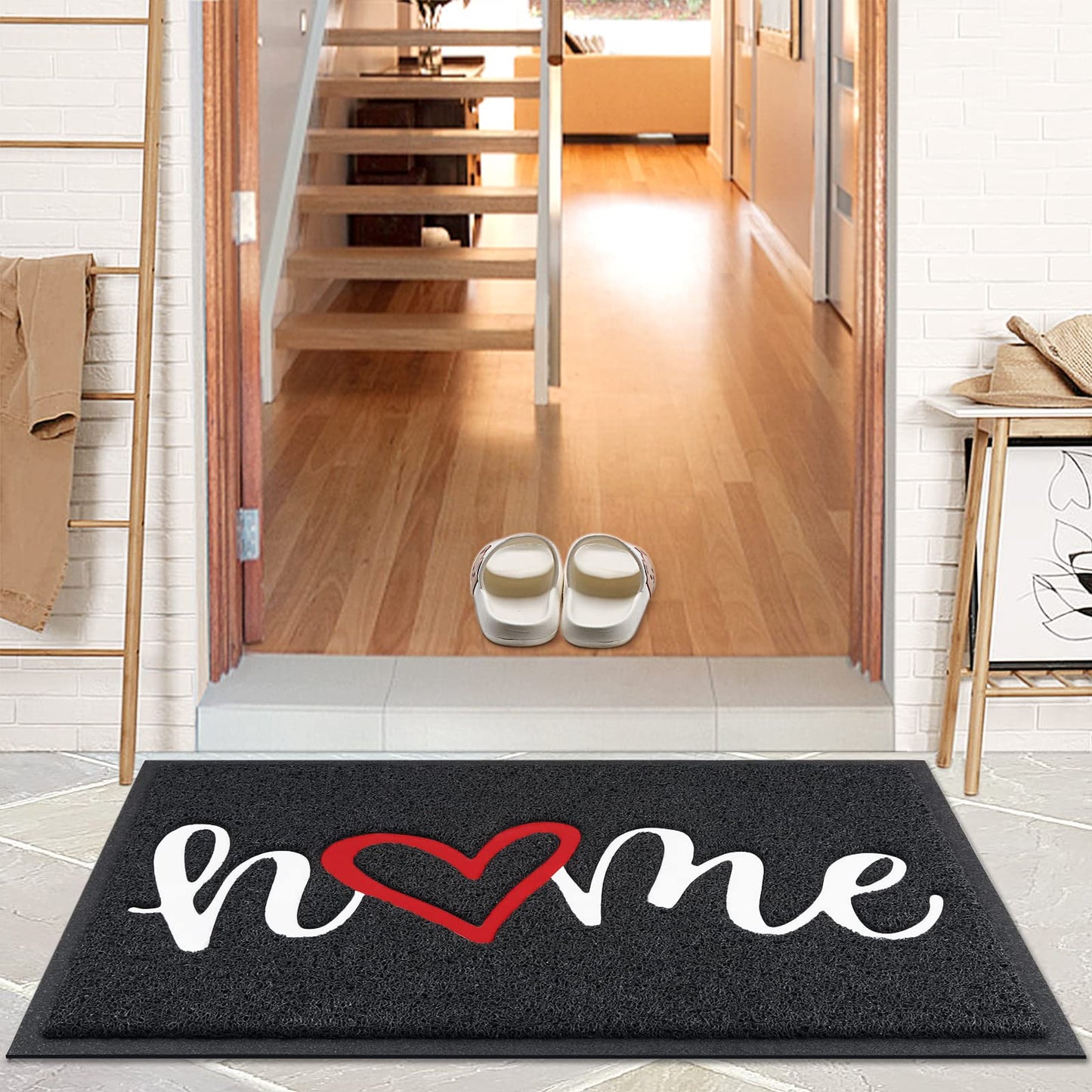 Door Mat Home Welcome Mats Outdoor and Indoor, Heavy-Duty Low-Profile Non-Slip Front Welcome Mat for Home Entrance, Outside Entry, Yard, Floor, Patio (30''x17.5'', Black)