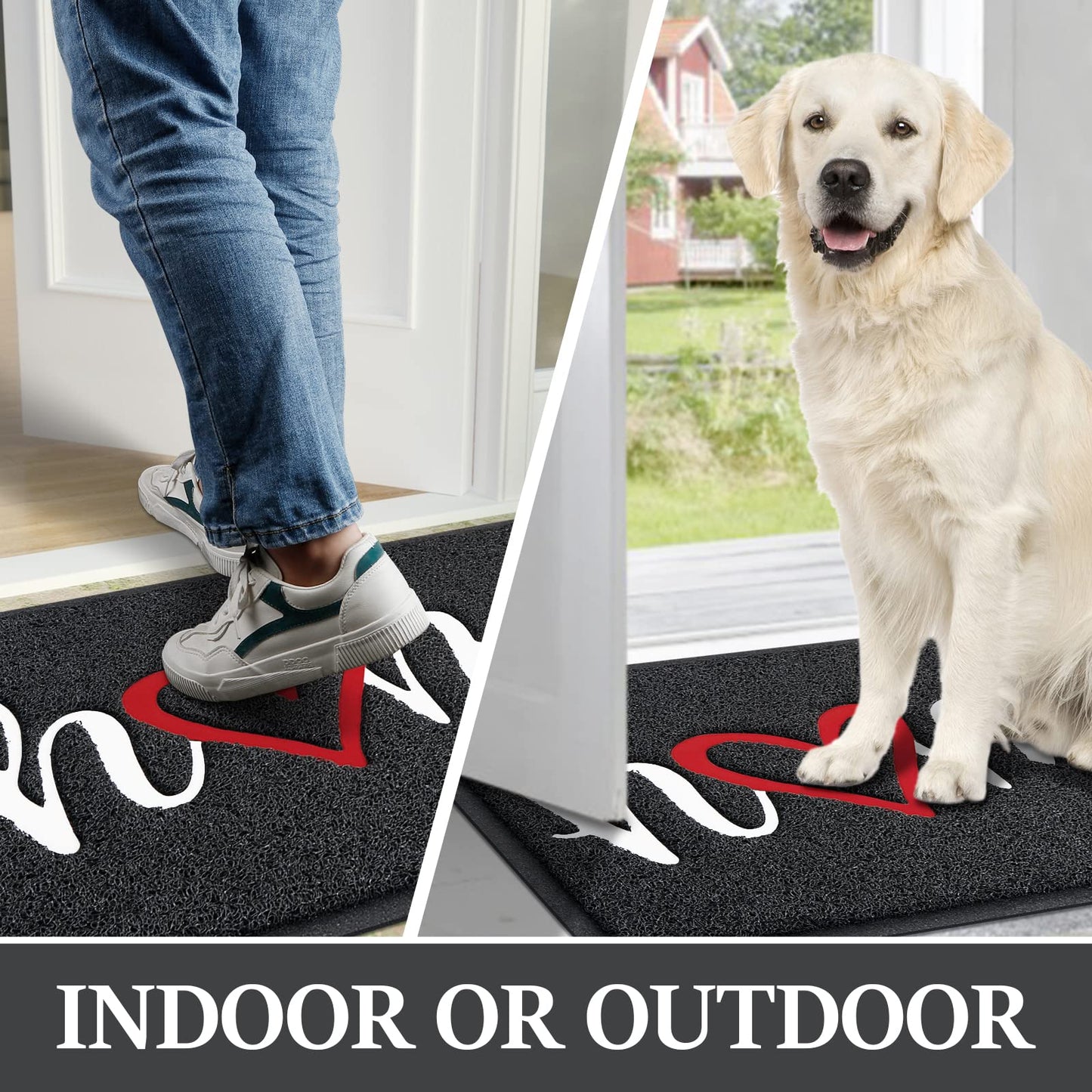 Door Mat Home Welcome Mats Outdoor and Indoor, Heavy-Duty Low-Profile Non-Slip Front Welcome Mat for Home Entrance, Outside Entry, Yard, Floor, Patio (30''x17.5'', Black)