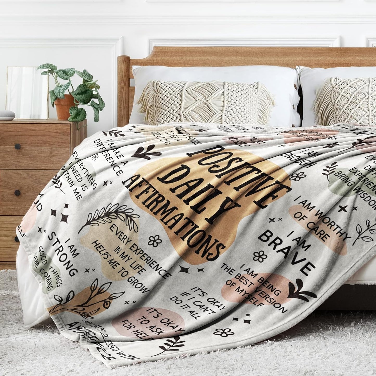 Positive Affirmation Gifts, Soft Blanket with Daily Affirmations Messages, Self Care Motivational Inspirational Encouragement Gifts for Women, Stress Relief Gifts (50"x 60")