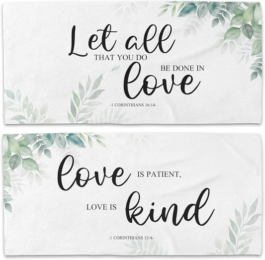 Couple Christian Let All That You Do Be Done in Love Beach Towel Set of 2, Honeymoon Wedding Beach Towels Valentines Day Gifts for Bride Groom, Rustic Beach Towels Decor for Bathroom 30x60in