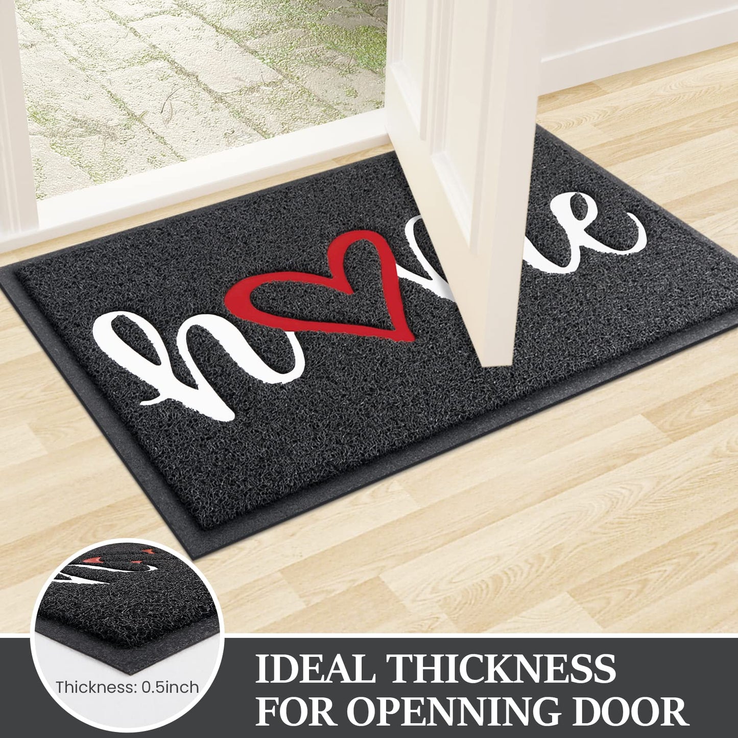 Door Mat Home Welcome Mats Outdoor and Indoor, Heavy-Duty Low-Profile Non-Slip Front Welcome Mat for Home Entrance, Outside Entry, Yard, Floor, Patio (30''x17.5'', Black)