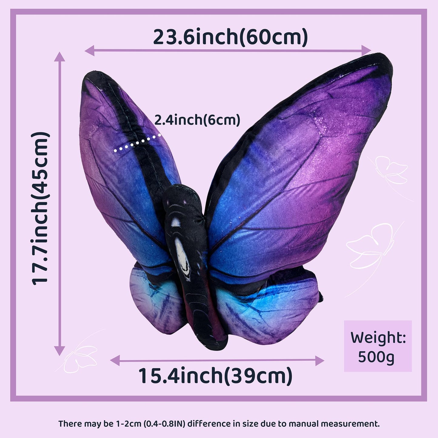 Butterfly Decorations Pillow Decorative Throw-Pillow Stuffed Animal Plush Gifts for Women Decor for Room Home Garden 24.4" x 16.5"