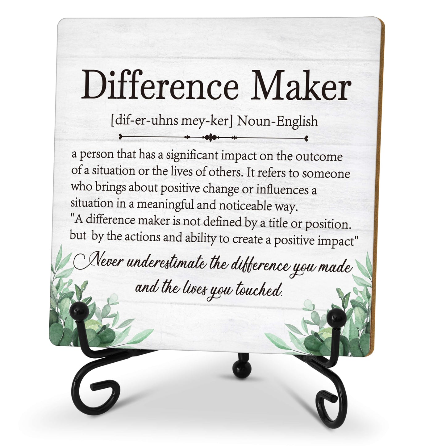 Difference Maker Gift, Inspirational Gifts Coworker Gifts For Women, Therapist Gifts, Office Christmas Gifts, Wood Plaque Sign With Stand (HG01)