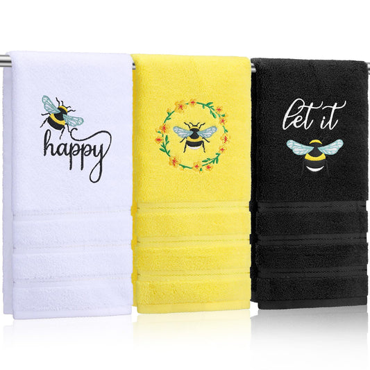 Bee Hand Towels Farmhouse Summer Yellow Bathroom Decor 14x29 Inch Embroidered Cute Bee Towels Cute Cotton Soft Absorbent for Bathroom Kitchen
