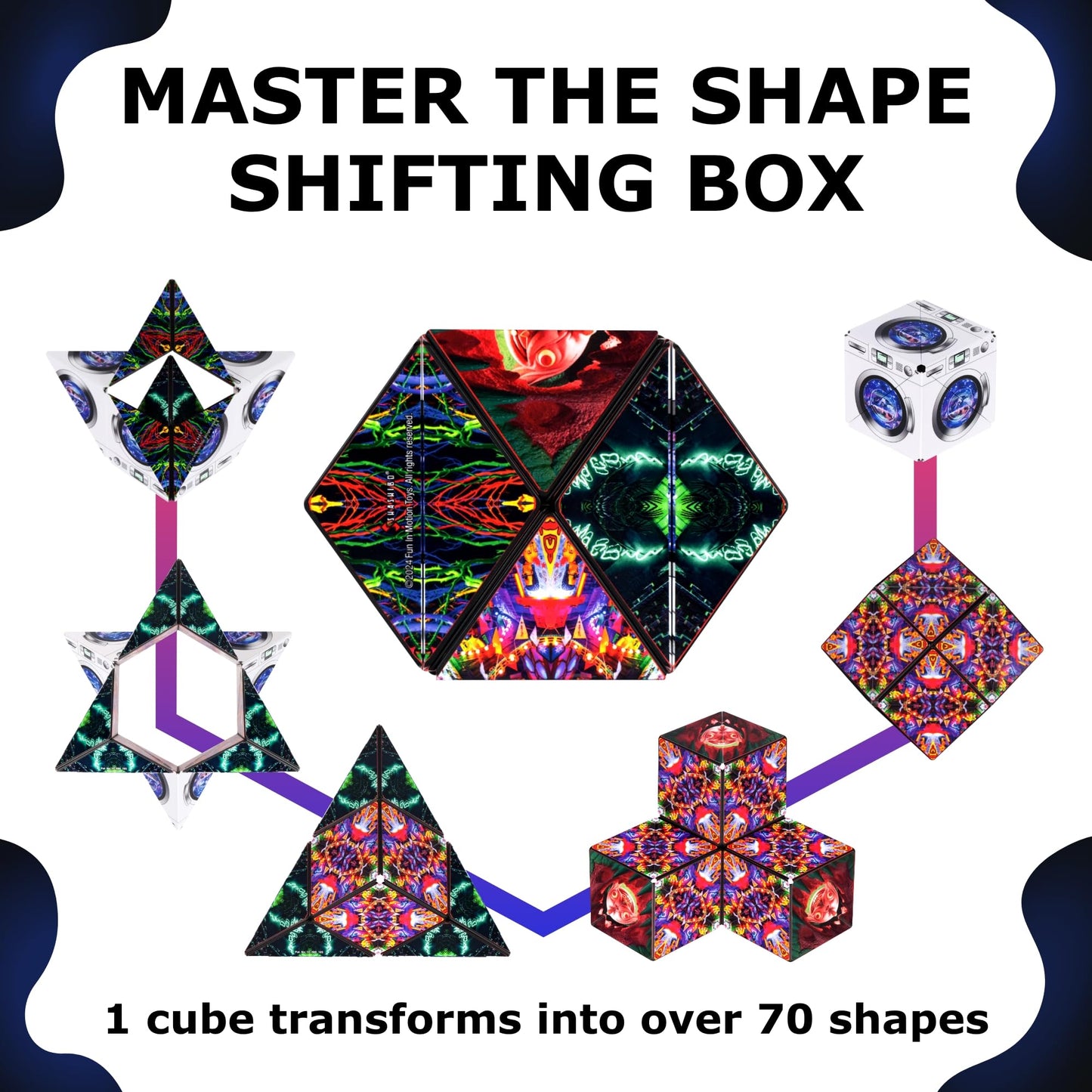 SHASHIBO Shape Shifting Box - STEM Magnetic Fidget Cube That Transforms Into Over 70 Shapes, Download Fun in Motion Toys Mobile App (Mystic Ocean)