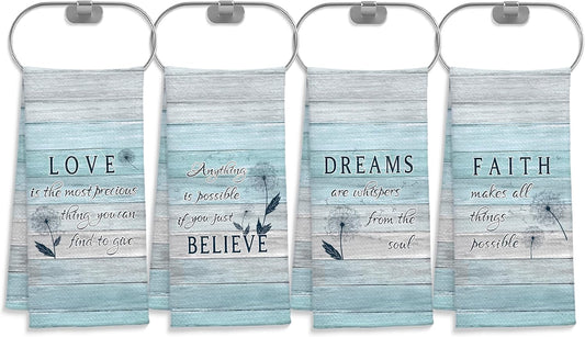 Inspirational Dandelion Kitchen Towels Set of 4, Motivational Quotes Dish Tea Towels, Rustic Believe Dreams Faith Love Decorative Hand Towels for Bathroom Kitchen, 16x24 Inches