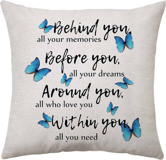 Motivational Gifts -Behind You All Your Memories Pillow Covers for Women Men Throw Pillow Cover Inspirational Decor Gifts for Living Room Office Decor 45 x 45 cm Pillow Covers Decor Accessories