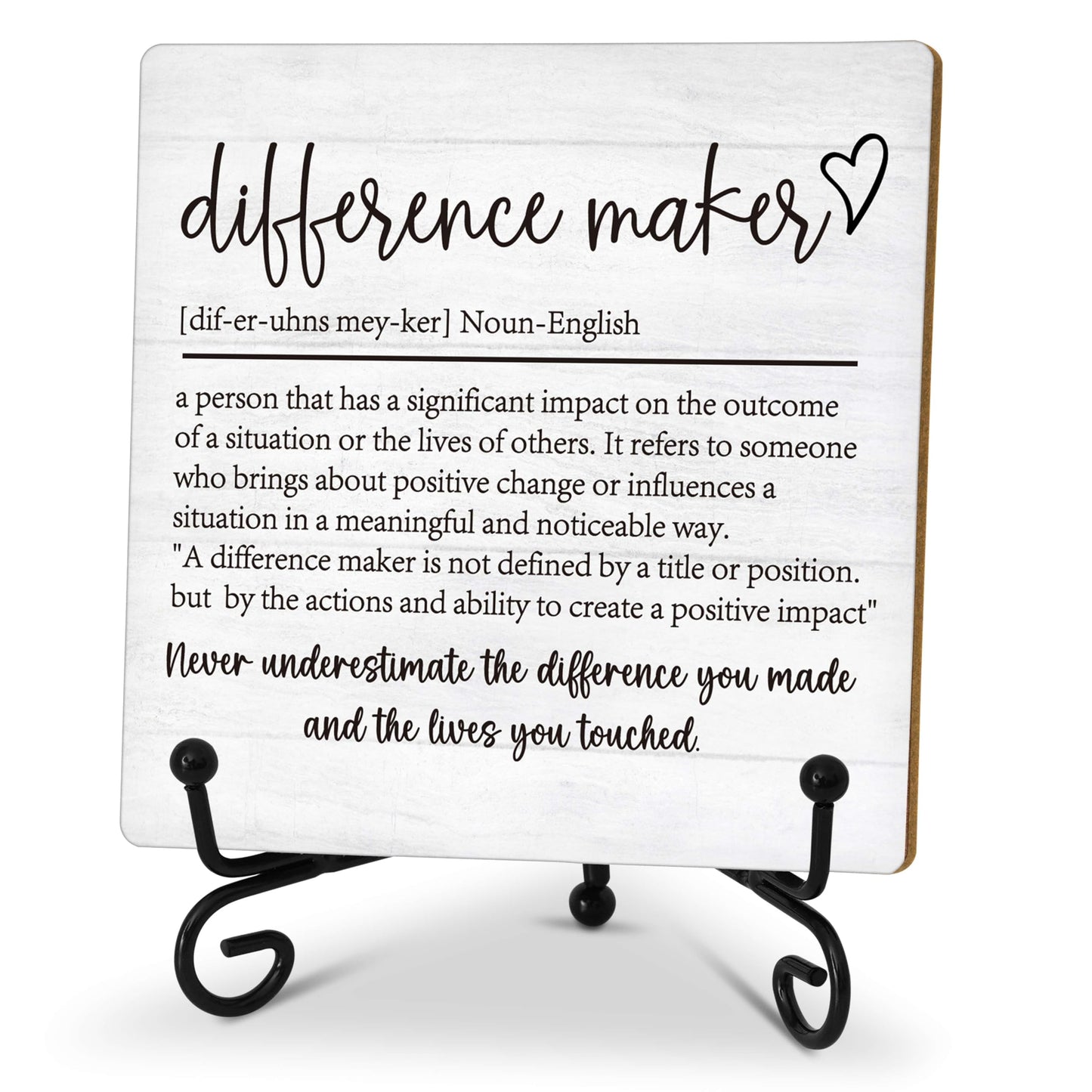 Difference Maker Gift, Inspirational Gifts Coworker Gifts For Women, Therapist Gifts, Office Christmas Gifts, Wood Plaque Sign With Stand (HG01)