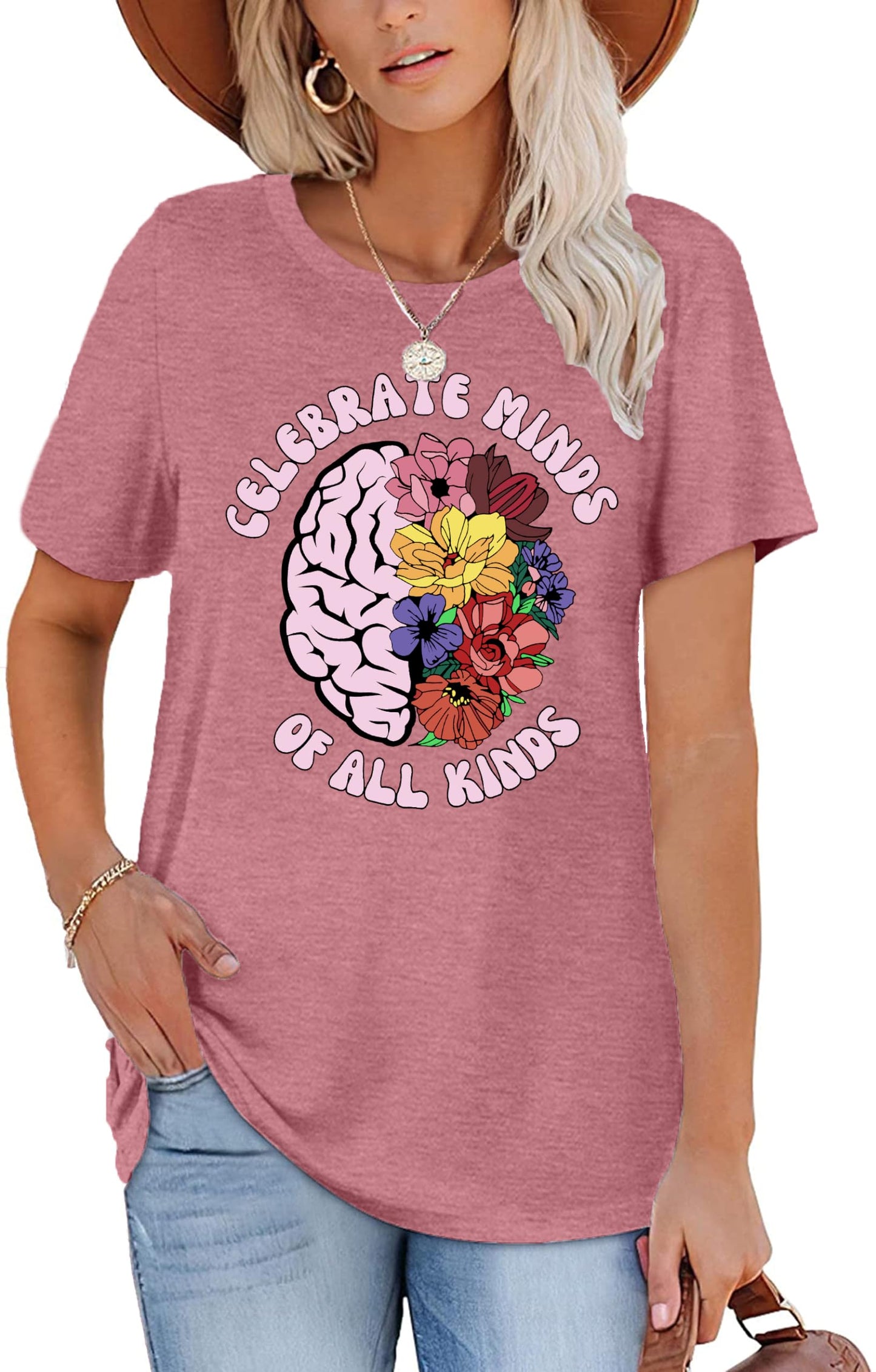Celebrate Minds of All Kinds Shirts for Women Mental Health Matters Shirt Human Brain Awareness Shirt Tee Tops