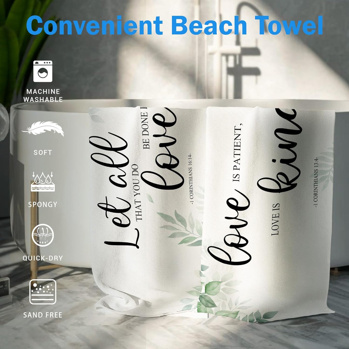 Couple Christian Let All That You Do Be Done in Love Beach Towel Set of 2, Honeymoon Wedding Beach Towels Valentines Day Gifts for Bride Groom, Rustic Beach Towels Decor for Bathroom 30x60in