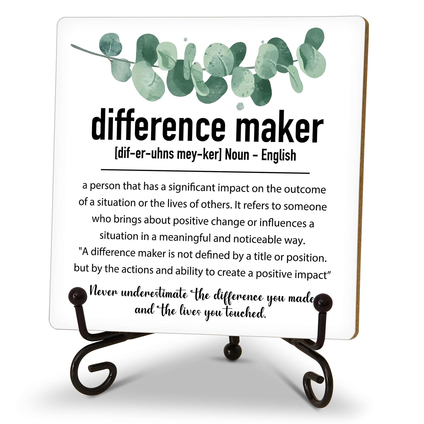 Difference Maker Gift, Inspirational Gifts Coworker Gifts For Women, Therapist Gifts, Office Christmas Gifts, Wood Plaque Sign With Stand (HG01)