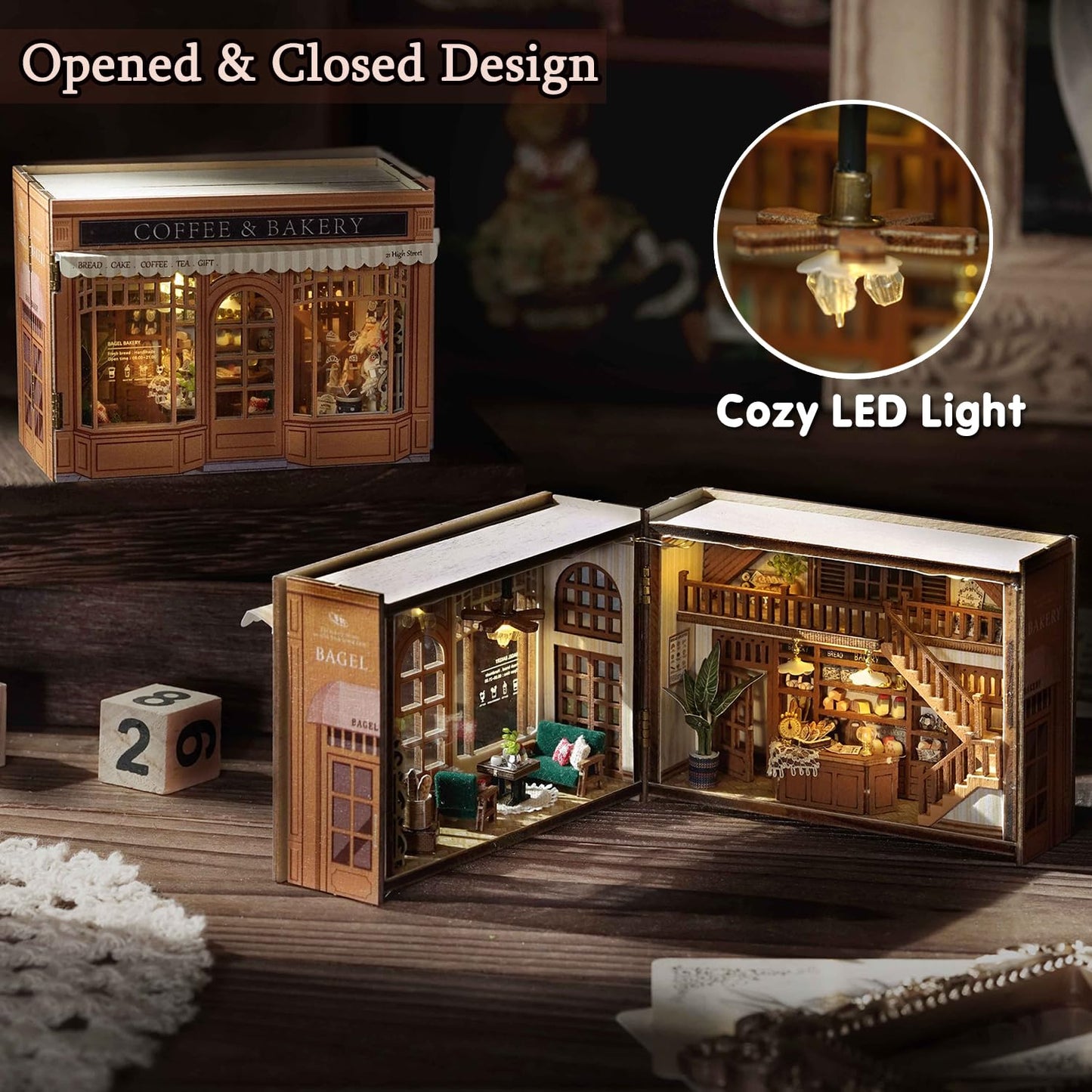 TuKIIE DIY Miniature Dollhouse Kit with Furniture, 1:32 Scale Opened & Closed Mini Cube Wooden Doll House Book Nook Creative Room for Kids Teens Adults(Forest Wonderland)