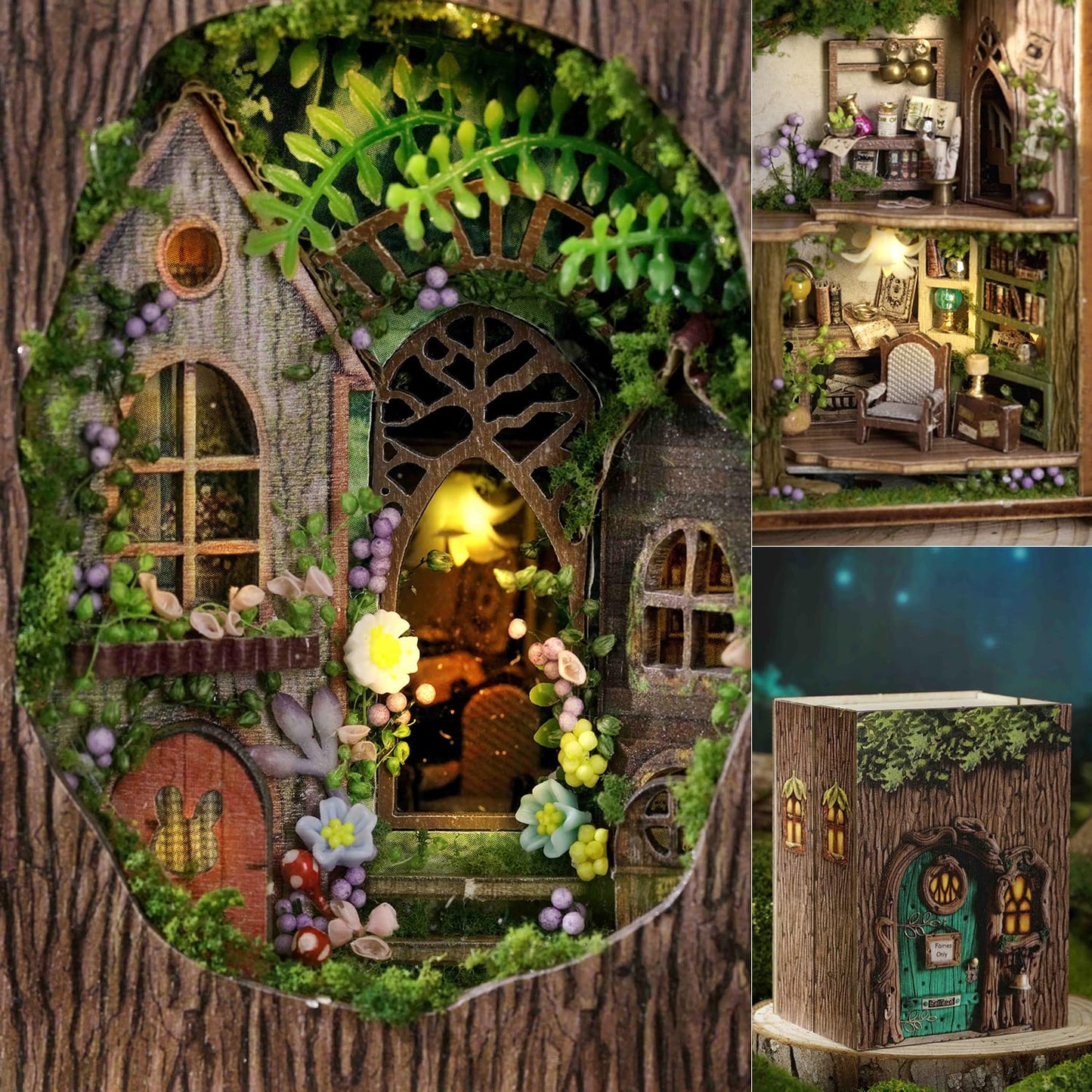 TuKIIE DIY Miniature Dollhouse Kit with Furniture, 1:32 Scale Opened & Closed Mini Cube Wooden Doll House Book Nook Creative Room for Kids Teens Adults(Forest Wonderland)