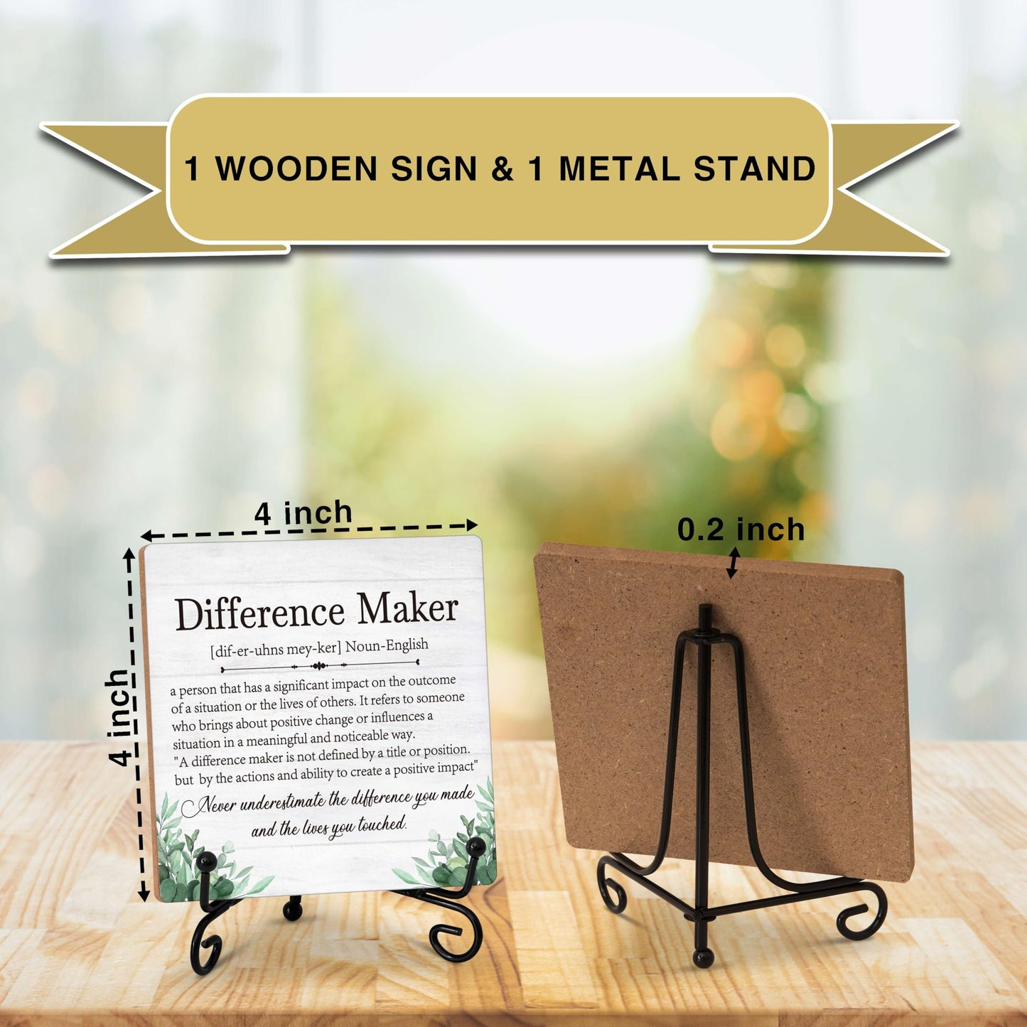 Difference Maker Gift, Inspirational Gifts Coworker Gifts For Women, Therapist Gifts, Office Christmas Gifts, Wood Plaque Sign With Stand (HG01)
