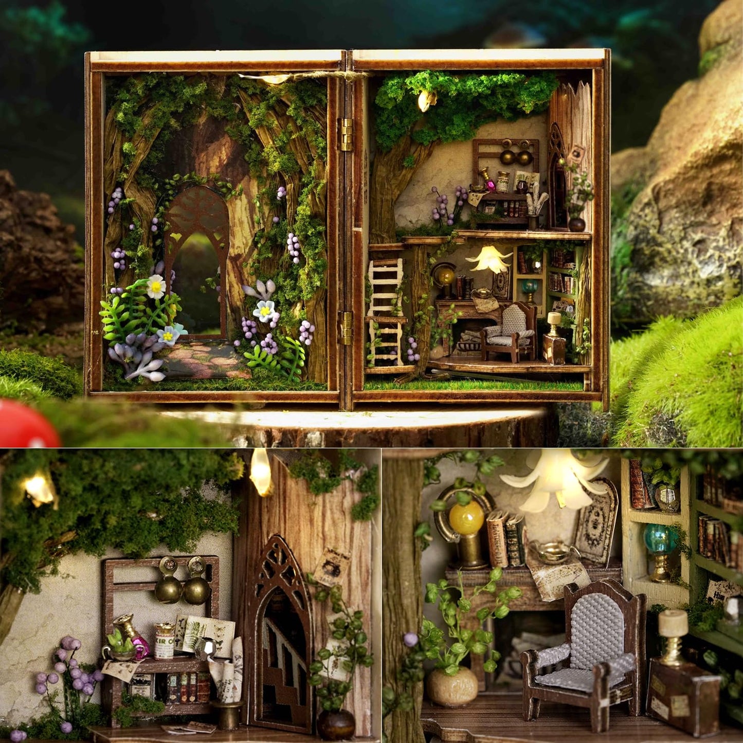 TuKIIE DIY Miniature Dollhouse Kit with Furniture, 1:32 Scale Opened & Closed Mini Cube Wooden Doll House Book Nook Creative Room for Kids Teens Adults(Forest Wonderland)