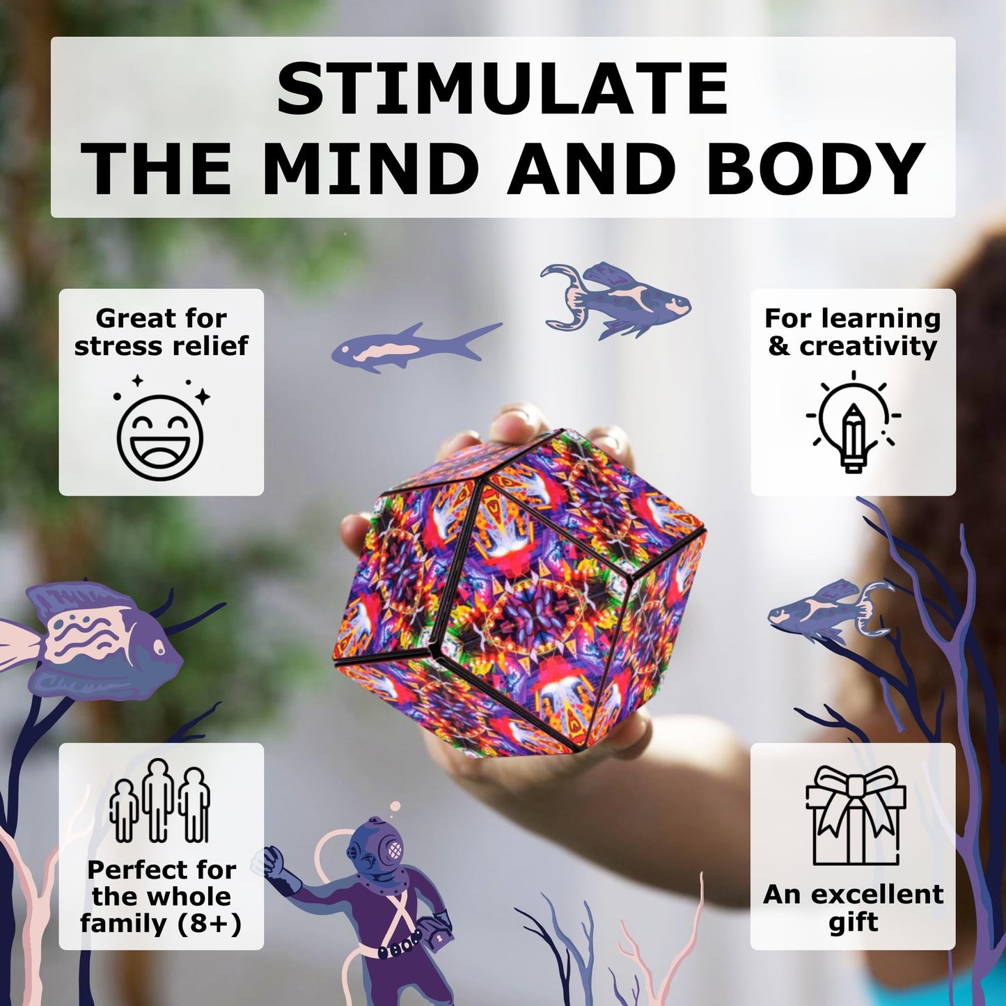 SHASHIBO Shape Shifting Box - STEM Magnetic Fidget Cube That Transforms Into Over 70 Shapes, Download Fun in Motion Toys Mobile App (Mystic Ocean)