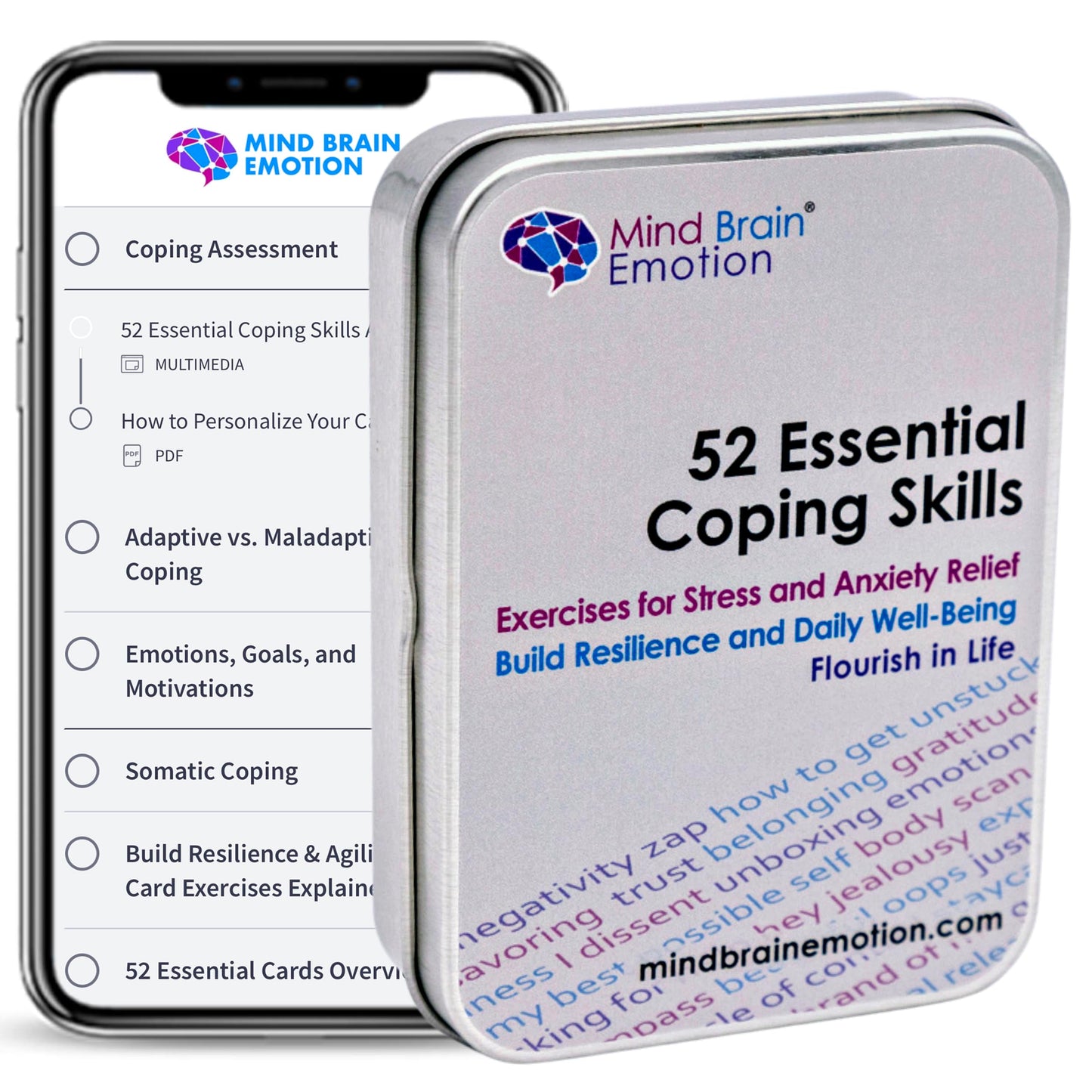 Mind Brain Emotion 52 Essential Coping Skills Cards - Self Care Exercises for Stress and Social Anxiety Relief - Resilience, Emotional Agility, Confidence Therapy Games for Teens, Adults