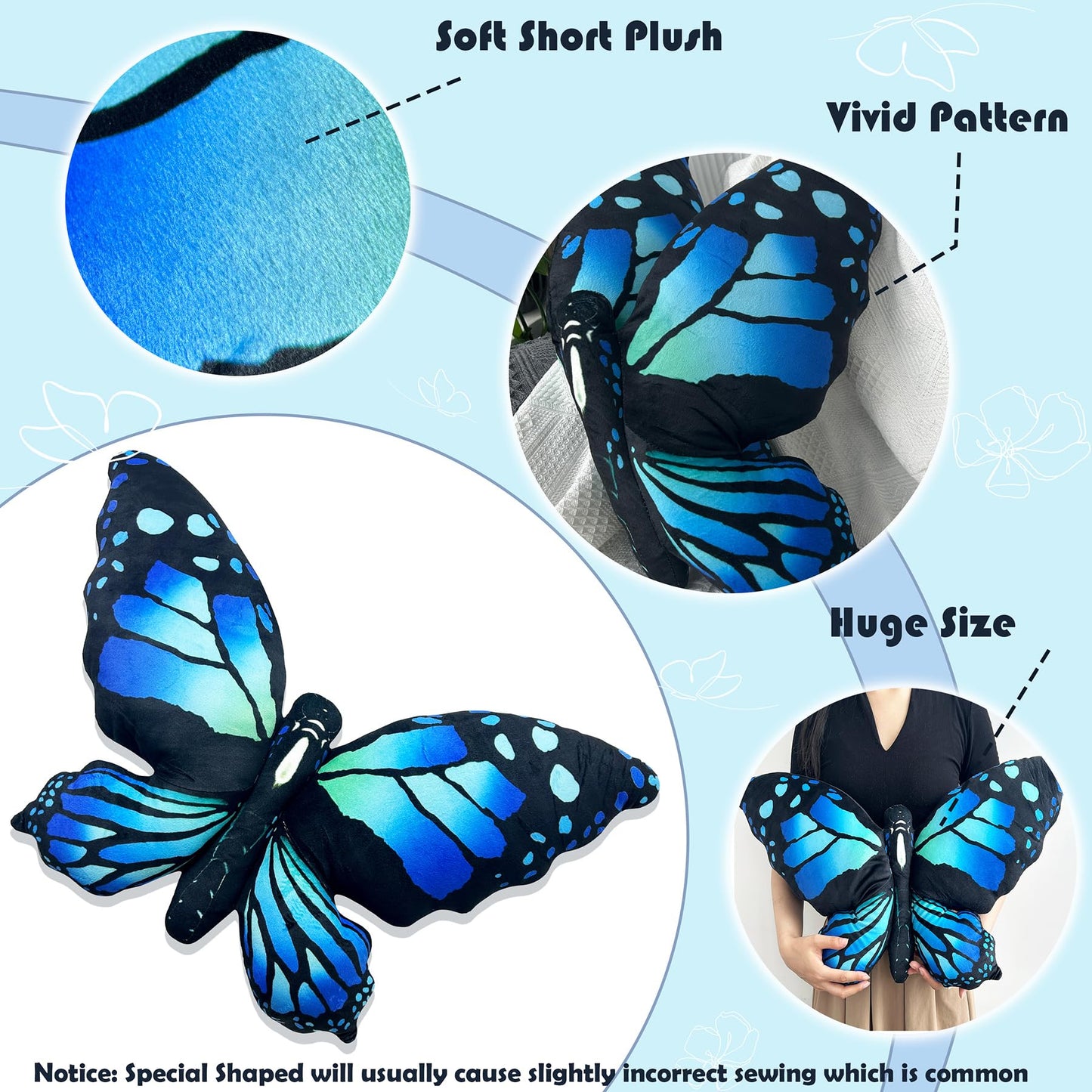 Butterfly Decorations Pillow Decorative Throw-Pillow Stuffed Animal Plush Gifts for Women Decor for Room Home Garden 24.4" x 16.5"
