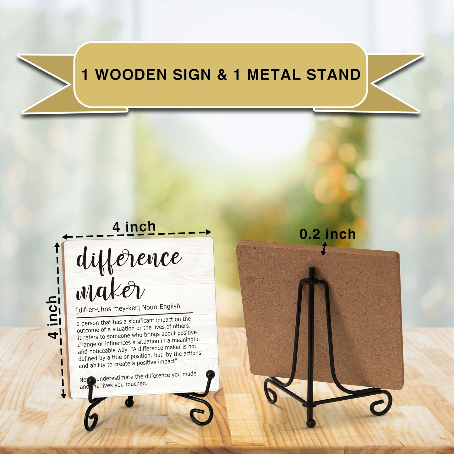 Difference Maker Gift, Inspirational Gifts Coworker Gifts For Women, Therapist Gifts, Office Christmas Gifts, Wood Plaque Sign With Stand (HG01)