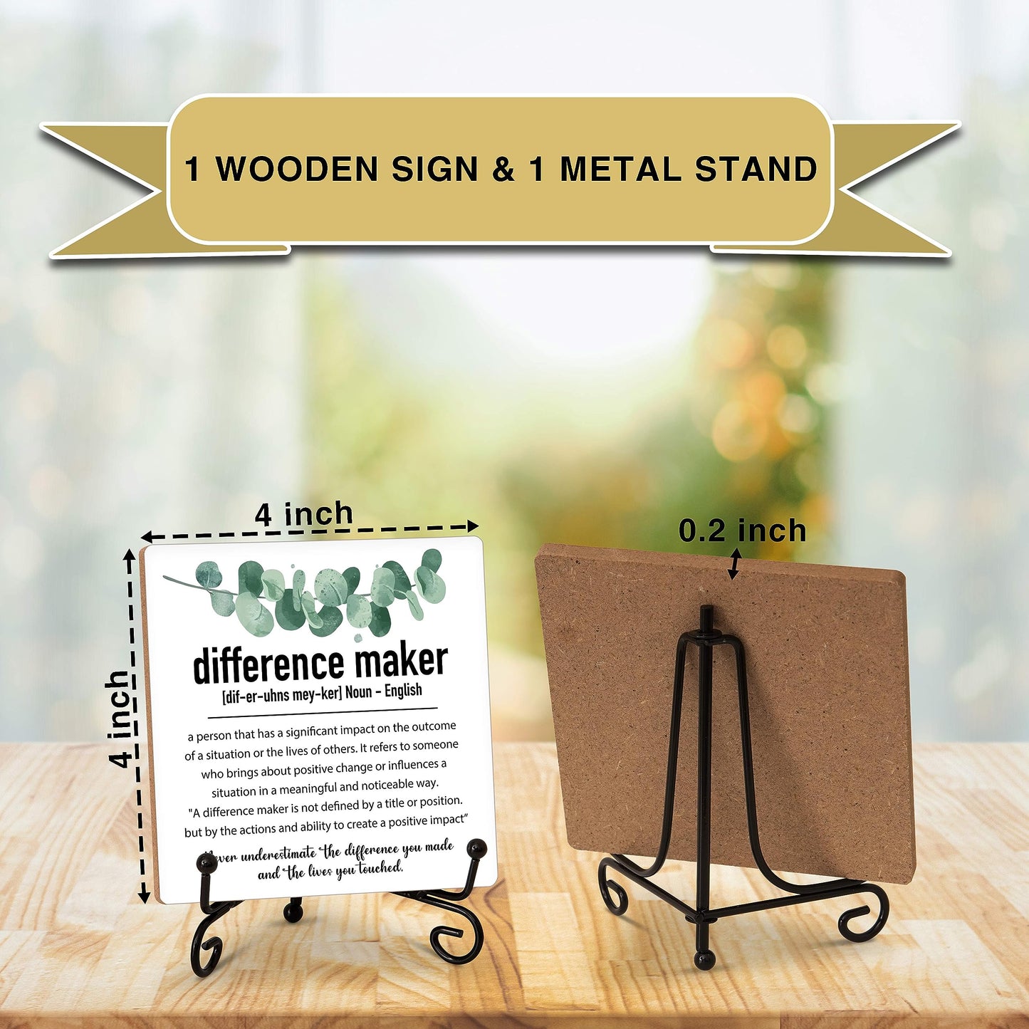 Difference Maker Gift, Inspirational Gifts Coworker Gifts For Women, Therapist Gifts, Office Christmas Gifts, Wood Plaque Sign With Stand (HG01)