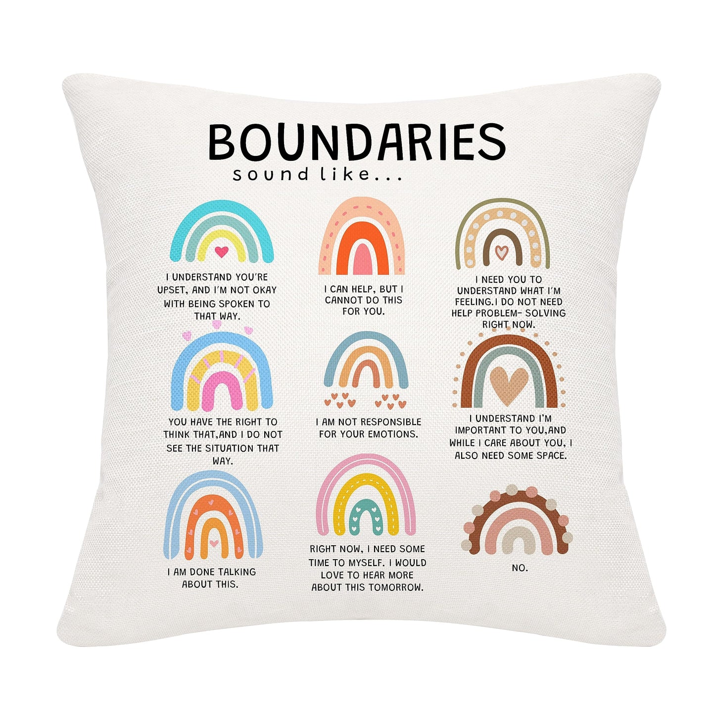 Boundaries Reminder Gift Rainbow Throw Pillow Covers 18x18 Inch Mental Health Themed Decor for Home Kids Teens Kids Adults Women Men Inspirational Gift(Boundaries)
