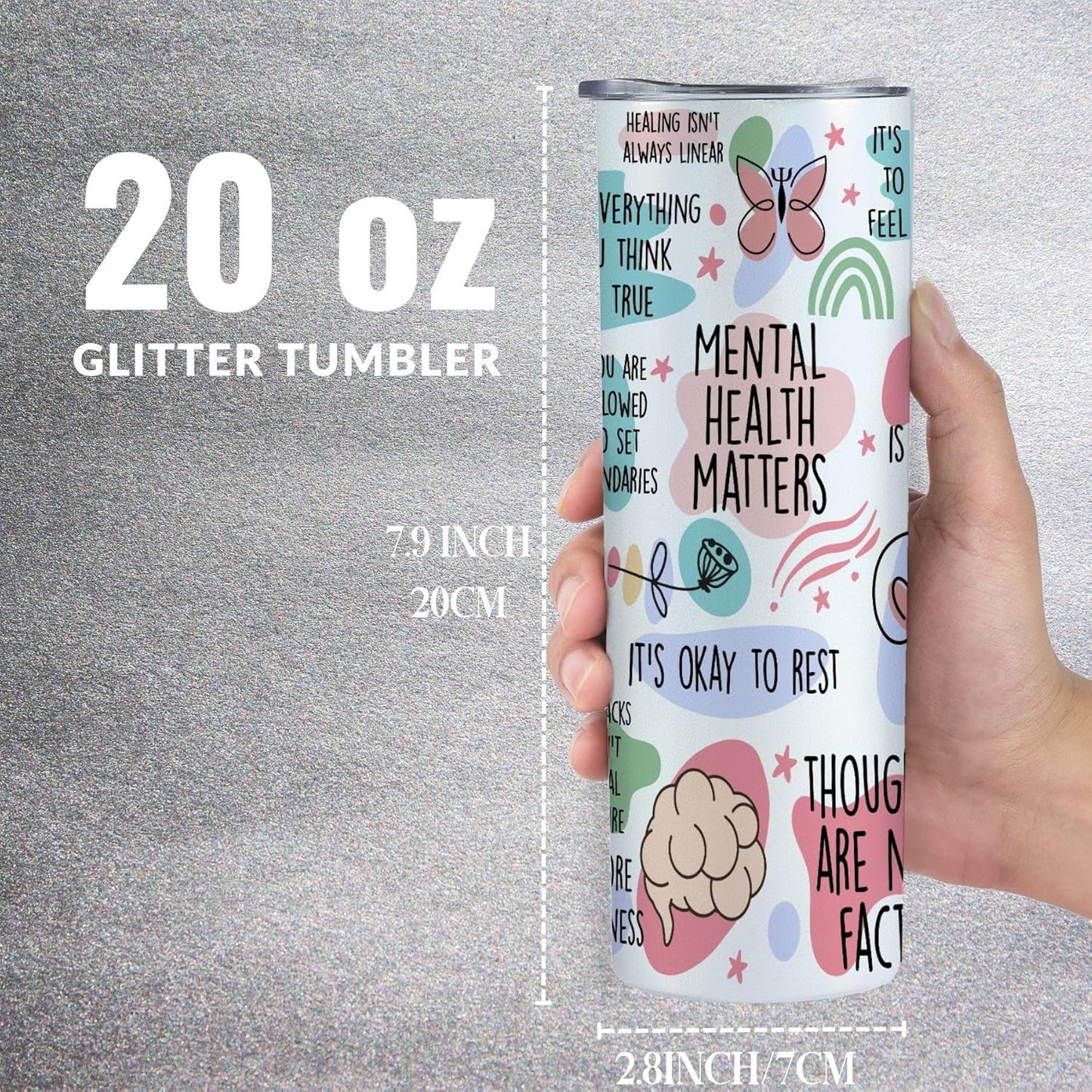 Onebttl Mental Health Gifts for Women, Therapist Gifts, 20 oz Skinny Tumbler, Inspirational Gifts for Friends, Colleagues, Coworkers on Birthday, Christmas, White