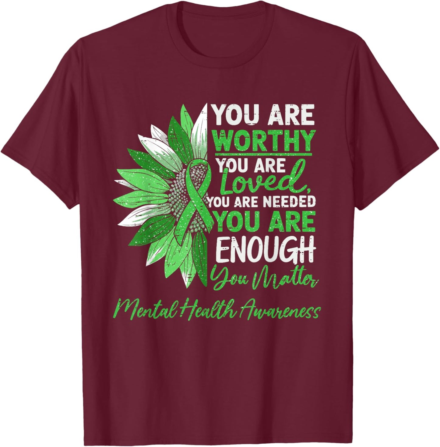 Motivational Mental Health Awareness Warrior Green Ribbon T-Shirt