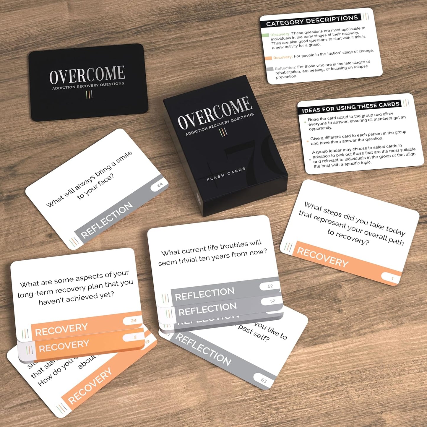 Overcome: Addiction Recovery Questions Group Therapy Game 70 Cards – Counseling Conversations Therapeutic Icebreaker for Substance Abuse, Positive Mental Health, Sobriety, Relapse & Suicide Prevention