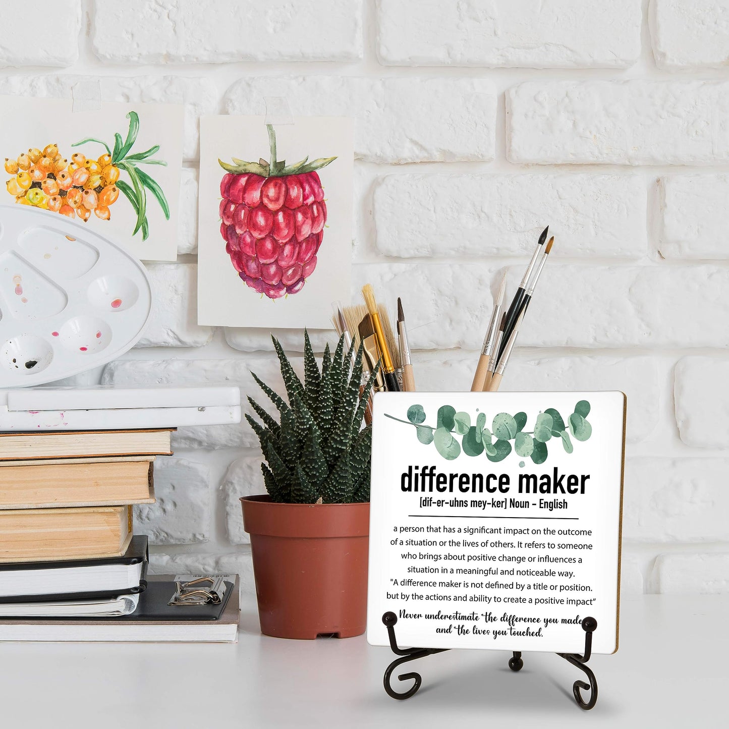 Difference Maker Gift, Inspirational Gifts Coworker Gifts For Women, Therapist Gifts, Office Christmas Gifts, Wood Plaque Sign With Stand (HG01)