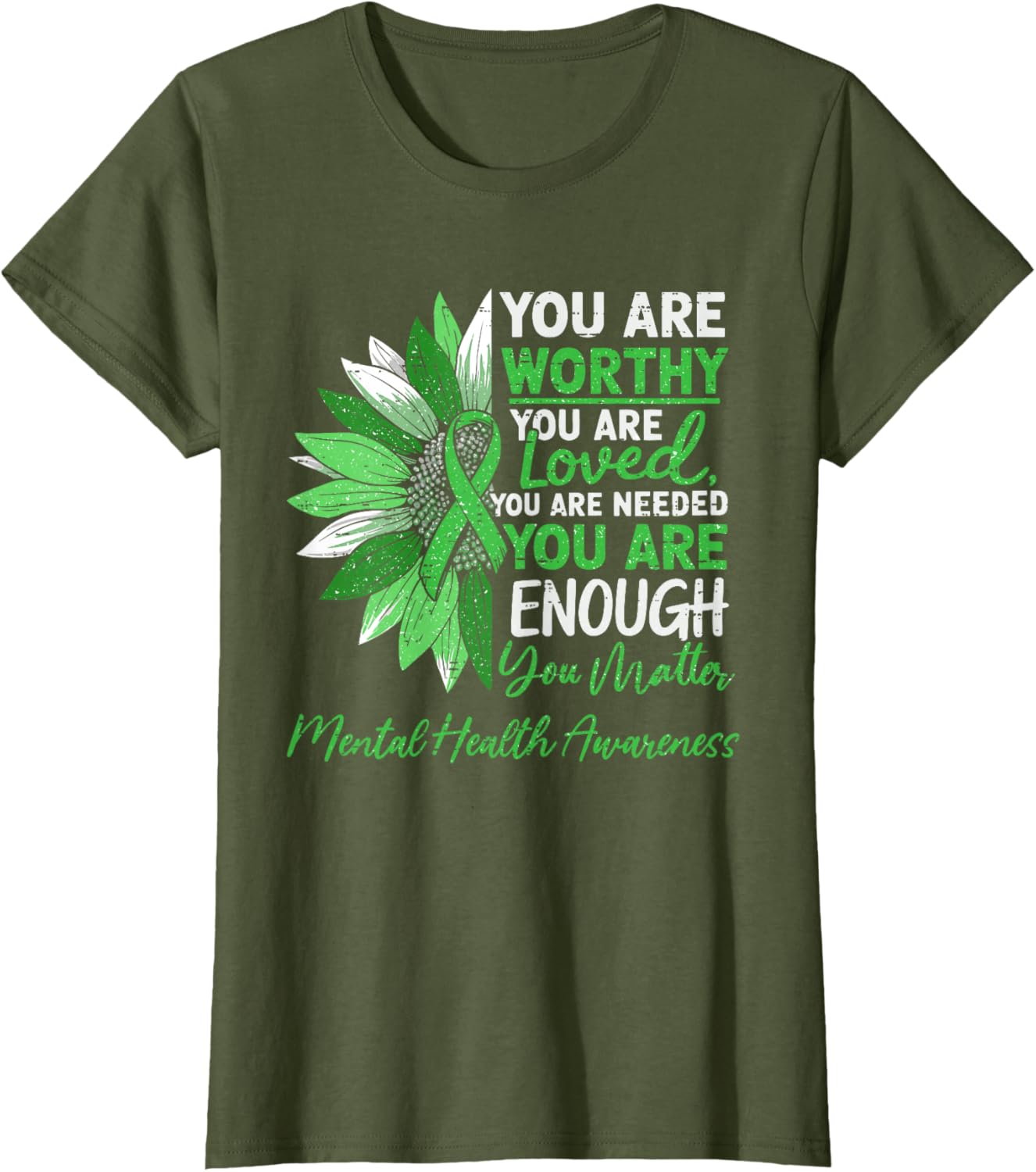 Motivational Mental Health Awareness Warrior Green Ribbon T-Shirt