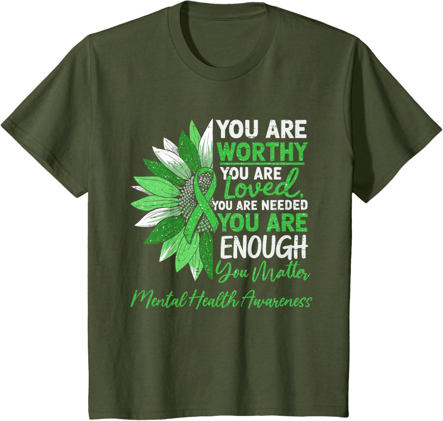 Motivational Mental Health Awareness Warrior Green Ribbon T-Shirt